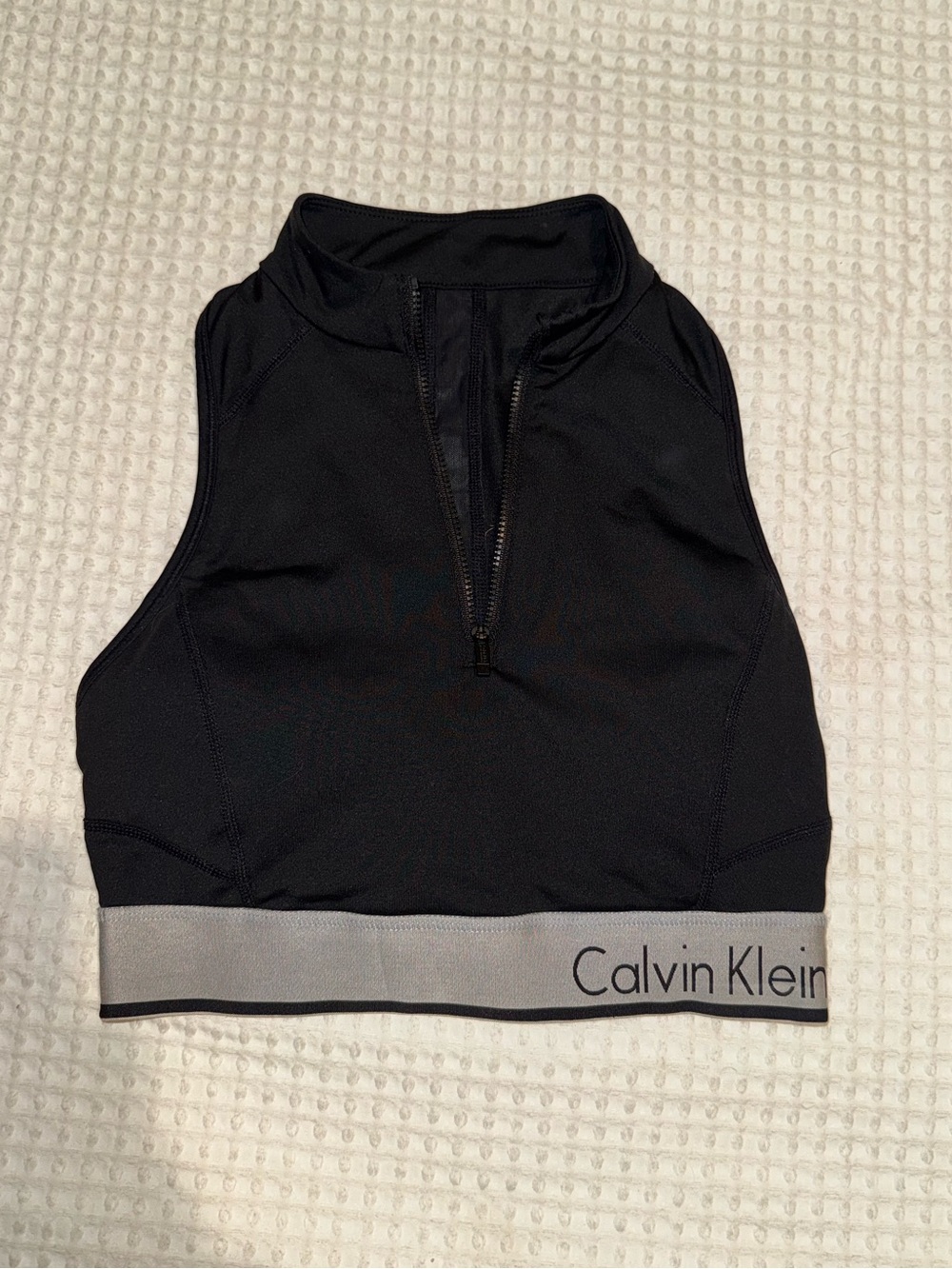 2/$15 - Calvin Klein Performance Black Zip-Front Sports Bra with Gray Band